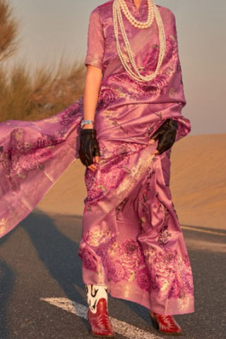 Purple Handwoven Tussar Silk Saree With Blouse