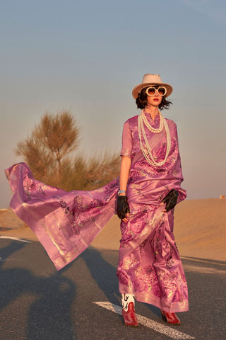 Purple Handwoven Tussar Silk Saree With Blouse