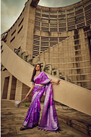 Purple Satin Brasso Handwoven Silk Saree