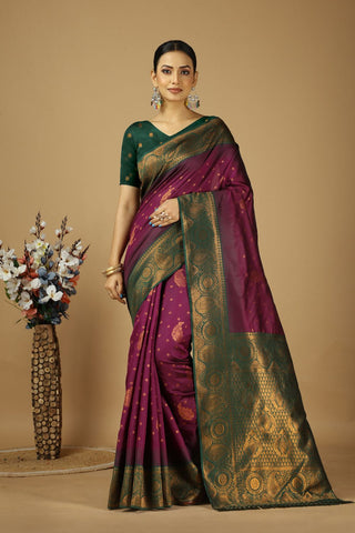 Purple & Green Kanjeevaram Silk Saree_Kumari Sarees