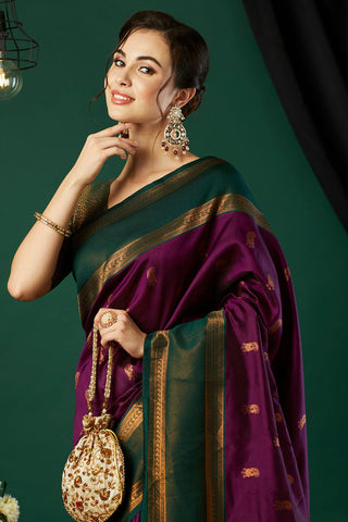 Purple & Green Banarasi Silk Saree_Kumari Sarees