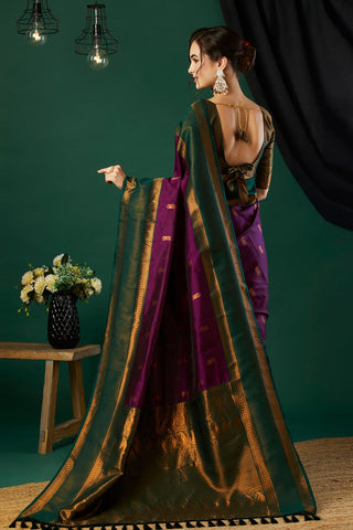 Purple & Green Banarasi Silk Saree_Kumari Sarees