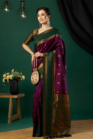 Purple & Green Banarasi Silk Saree_Kumari Sarees