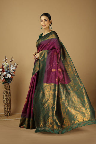 Purple & Green Kanjeevaram Silk Saree_Kumari Sarees