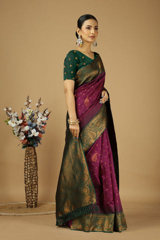 Purple & Green Kanjeevaram Silk Saree_Kumari Sarees