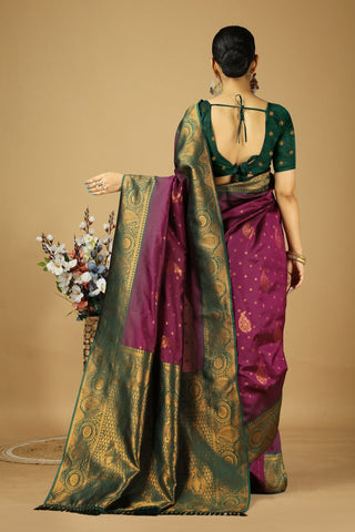 Purple & Green Kanjeevaram Silk Saree_Kumari Sarees
