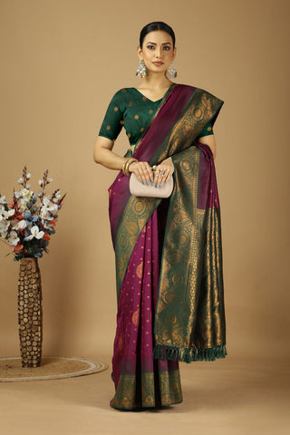 Purple & Green Kanjeevaram Silk Saree_Kumari Sarees