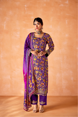 Purple Kanjeevaram Embroidery Border Kurta Set