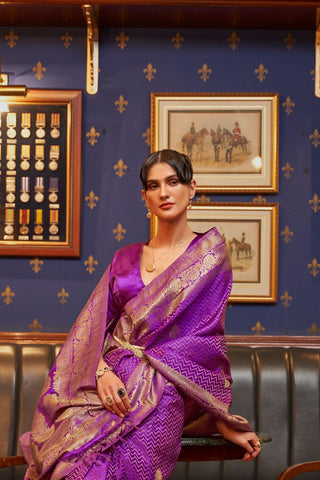 PURPLE PURE SATIN WEAVING SILK SAREE