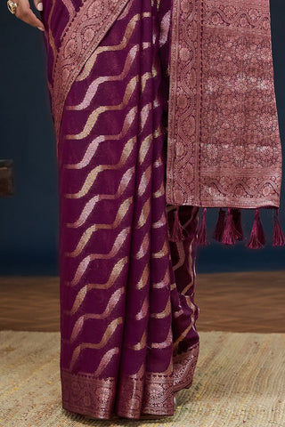 Purple Handloom Weaving Silk With Zari Saree_Kumari Sarees