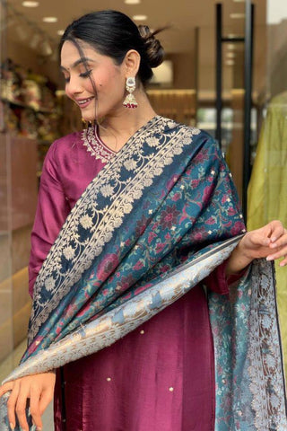 Purple Pure Viscose Chanderi Embroidered Kurta Set_Kumari Sarees