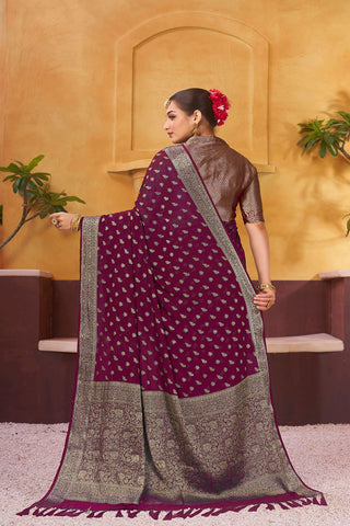 Purple Pure Georgette Handloom Weaving Silk Saree_Kumari Sarees