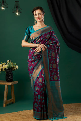 Purple Banarasi Silk Saree_Kumari Sarees