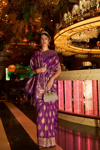 PURPLE HANDLOOM WEAVING SILK SAREE