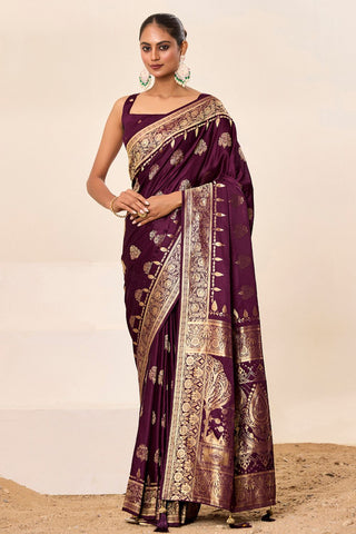 Purple Satin Silk Saree_Kumari Sarees
