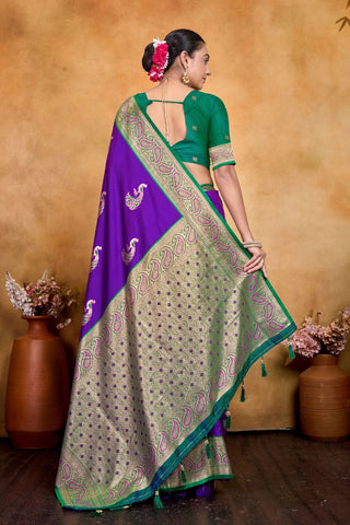 Purple & Green Banarasi Silk Saree Zari With Rich Pallu_Kumari Sarees