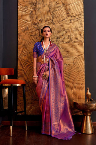 PURPLE HANDLOOM WEAVING SILK SAREE