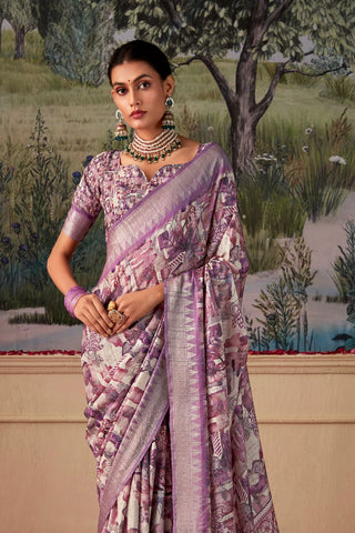 PURPLE HANDLOOM TUSSAR WITH DIGITAL PRINT SAREE