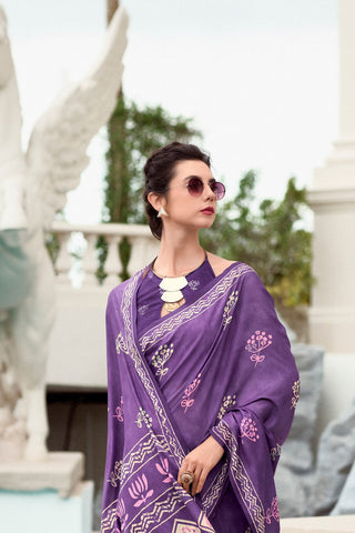 Purple Pure Mulmul Silk Saree