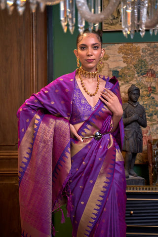 PURPLE HANDLOOM WEAVING SILK SAREE