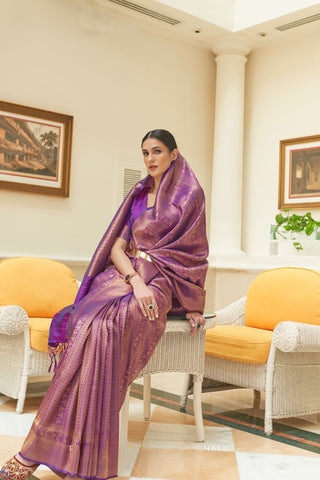 PURPLE SEQUINS HANDLOOM WEAVING SAREE