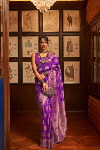 PURPLE HANDLOOM WEAVING SILK SAREE