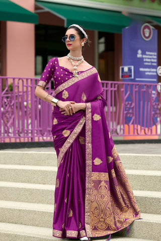 PURPLE PURE SATIN HANDWOVEN SAREE