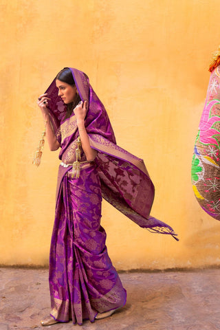 PURPLE SEQUINS HANDLOOM WEAVING SAREE