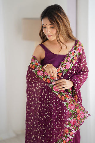 Purple Soft Georgette Saree_Kumari Sarees