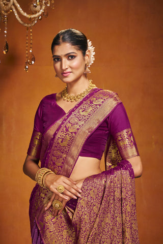 Purple Chinon Silk Saree_Kumari Sarees