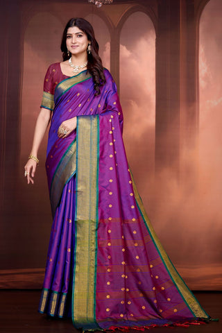 Purple Pure Aura South Soft Silk Pattu Saree_Kumari Sarees