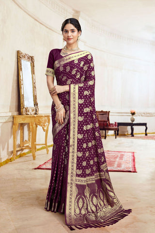 Purple Georgette Silk Saree