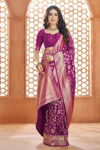 Purple Pure Soft Banarasi Silk Saree