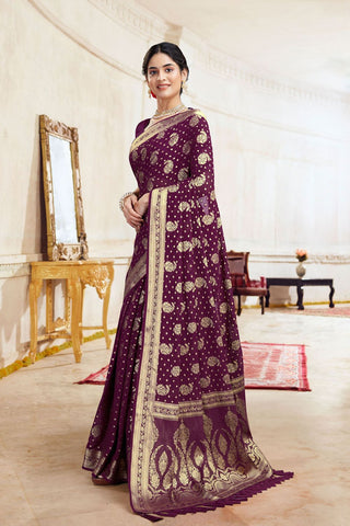 Purple Georgette Silk Saree