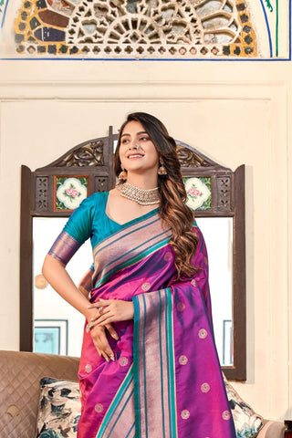 PURPLE SOFT PESHWAI PAITHANI SILK SAREE