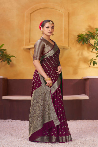 Purple Pure Georgette Handloom Weaving Silk Saree_Kumari Sarees