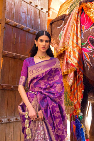 PURPLE SEQUINS HANDLOOM WEAVING SAREE