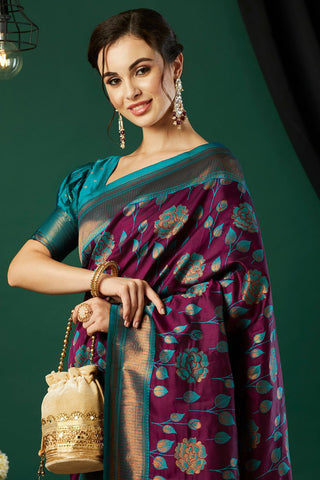 Purple Banarasi Silk Saree_Kumari Sarees
