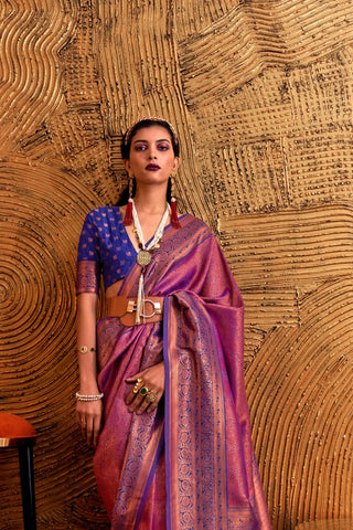 PURPLE HANDLOOM WEAVING SILK SAREE