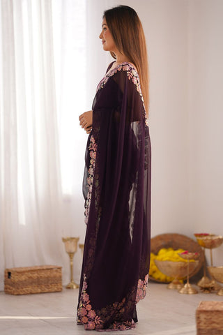 Purple Georgette Silk Saree