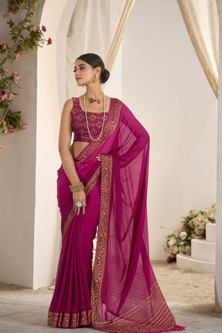 Purple Pure Silk Creep Saree_Kumari Sarees