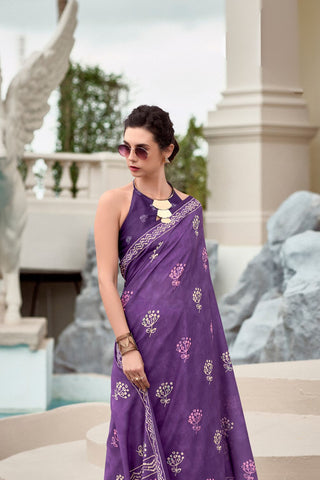 Purple Pure Mulmul Silk Saree