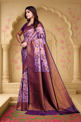Purple Kanjeevarm Banarasi Soft Silk Saree_Kumari Sarees