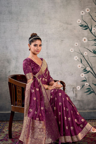 Purple Pure Satin Silk Saree_Kumari Sarees