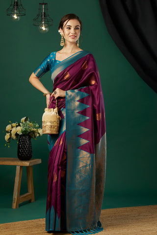 Purple Banarasi Silk Saree_Kumari Sarees