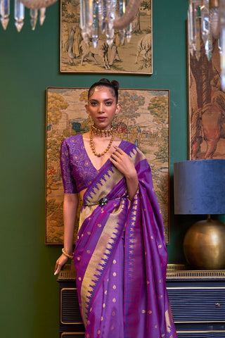 PURPLE HANDLOOM WEAVING SILK SAREE