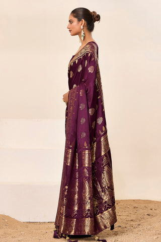 Purple Satin Silk Saree_Kumari Sarees
