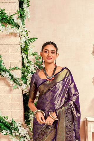 PURPLE PURE DHARMAVARAM SILK SAREE WITH ZARI WEAVING