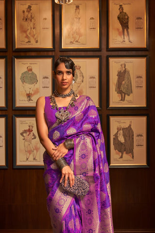 PURPLE HANDLOOM WEAVING SILK SAREE