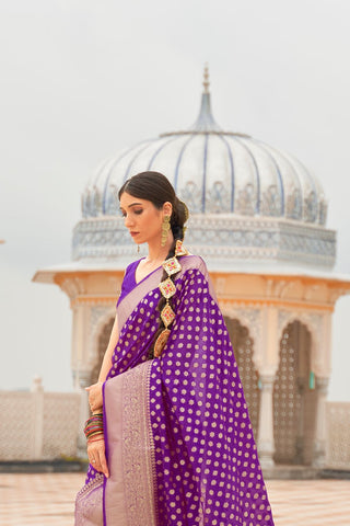 PURPLE NYLON HADNLOOM WEAVING SAREES